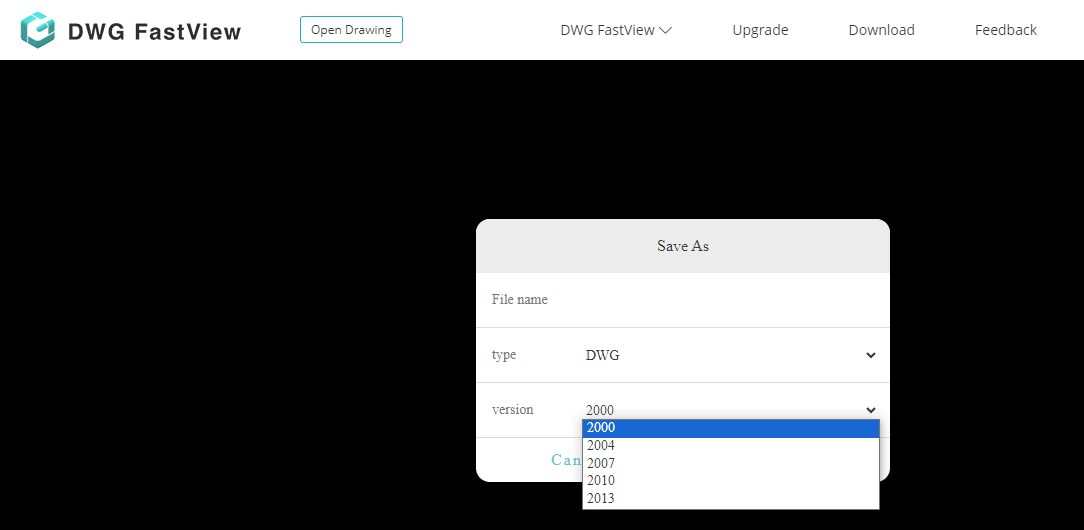dwg fast view choose version to convert drawings to