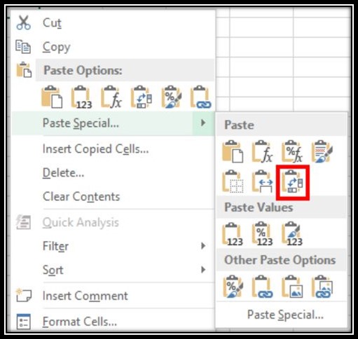 Transpose table in excel