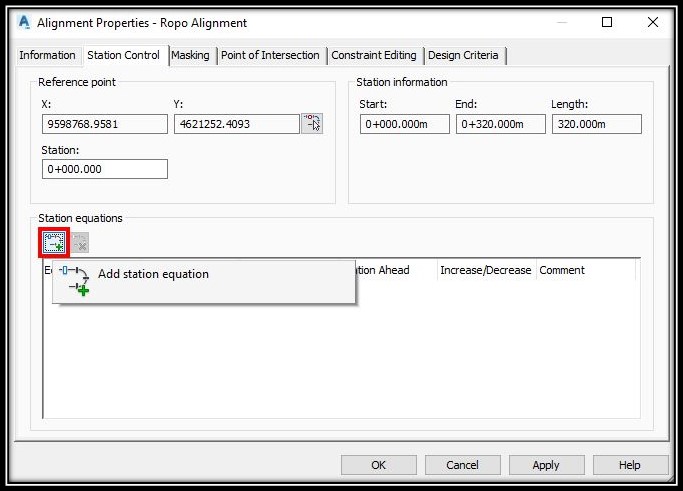Add station equation