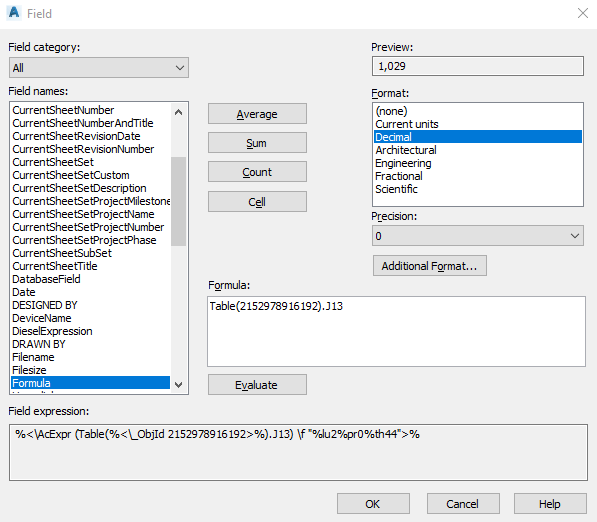Link field to table in autocad