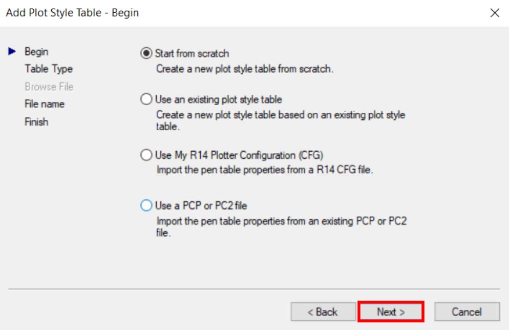 create new plot style table autocad