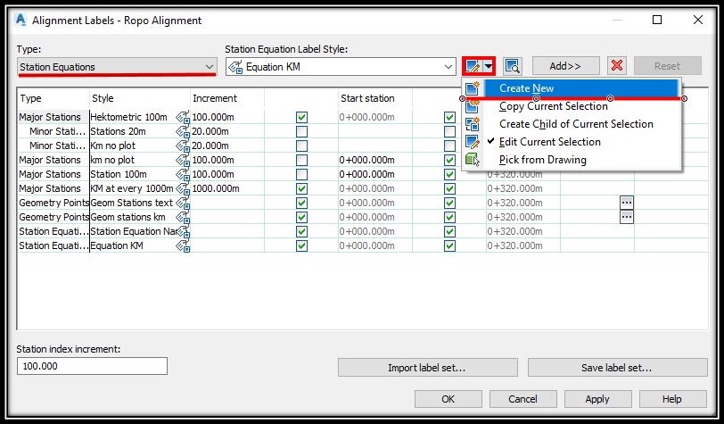 Create station equation label