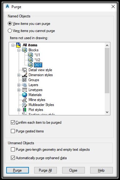 how to delete blocks from autocad using purge