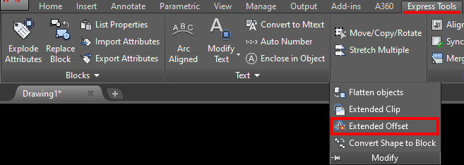 extended offset in autocad