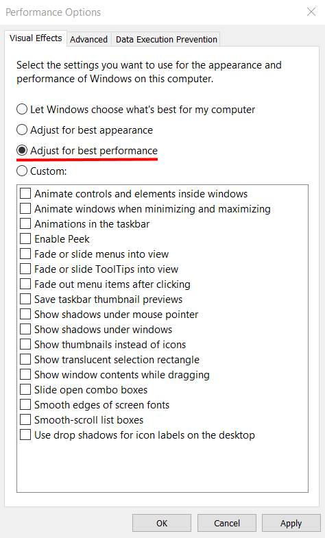 adjust windows for best performance
