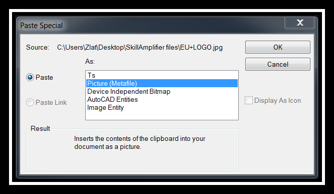 Paste picture into AutoCAD