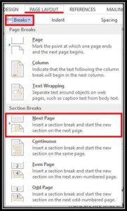 Create section in Microsoft word