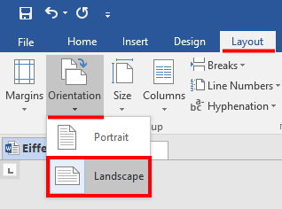Create one Landscape page in Word
