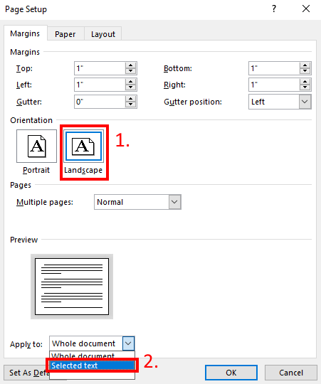 Create landscape page in Microsoft Word