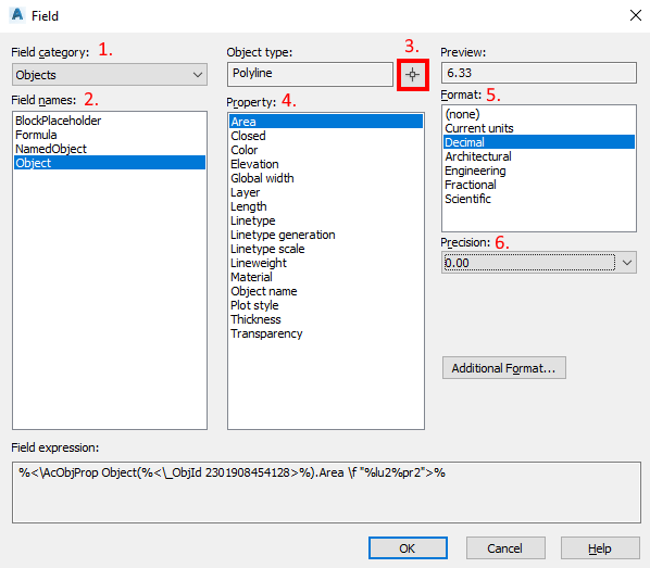 automatic area text autocad