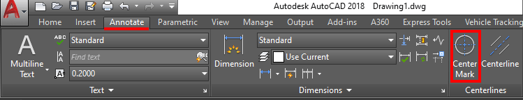 Center mark icon in AutoCAD