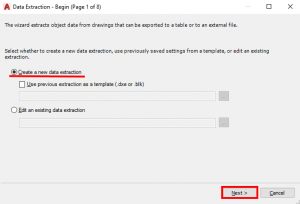 create new data extraction in autocad