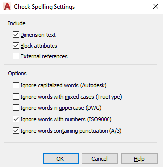 spell check settings in autocad