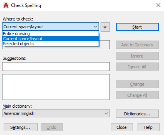 where to check spelling in autocad