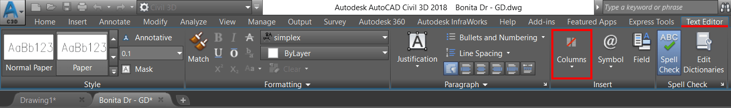 Add remove Columns from Mtext in autocad